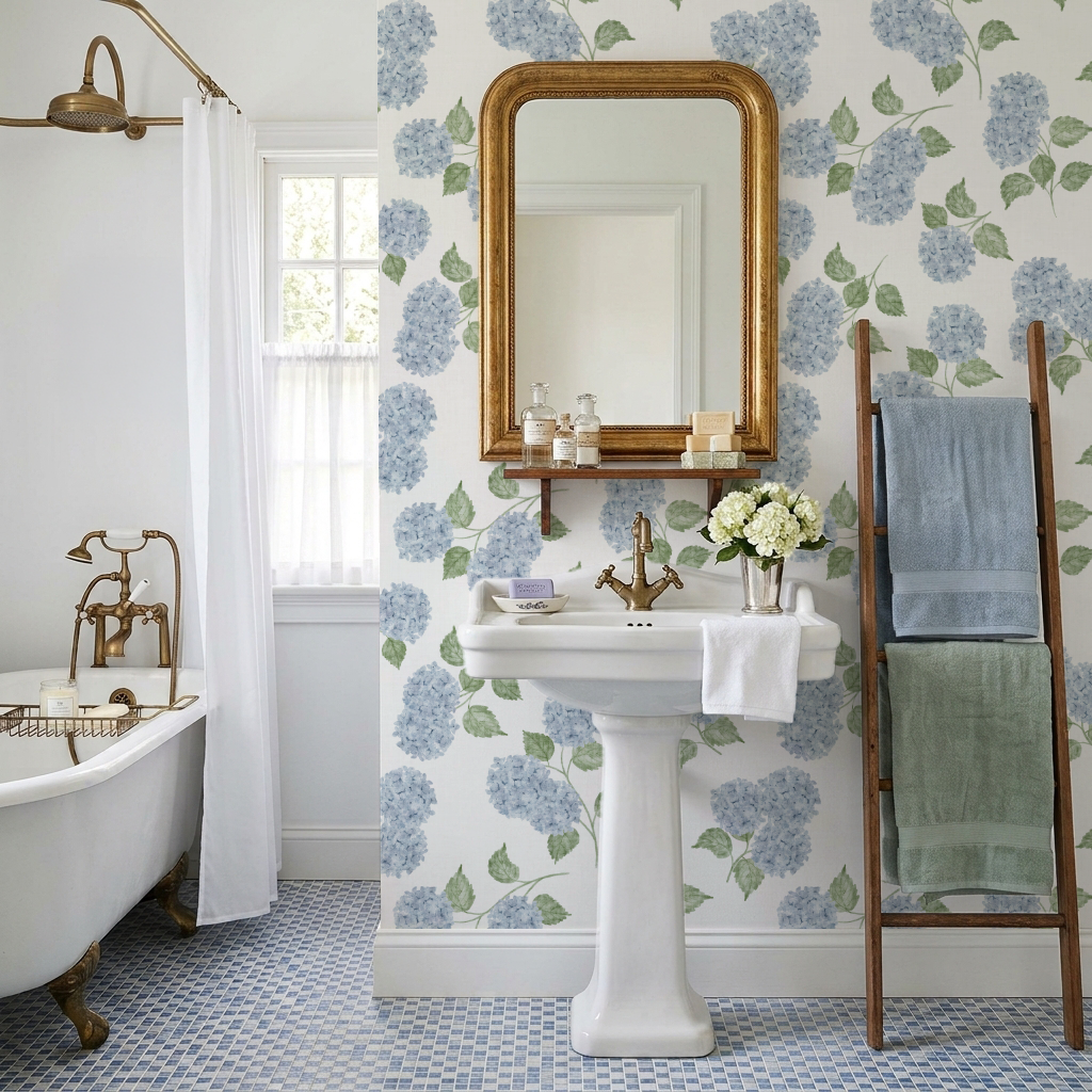 Light Blue Jumbo Watercolour Hydrangeas Wallpaper