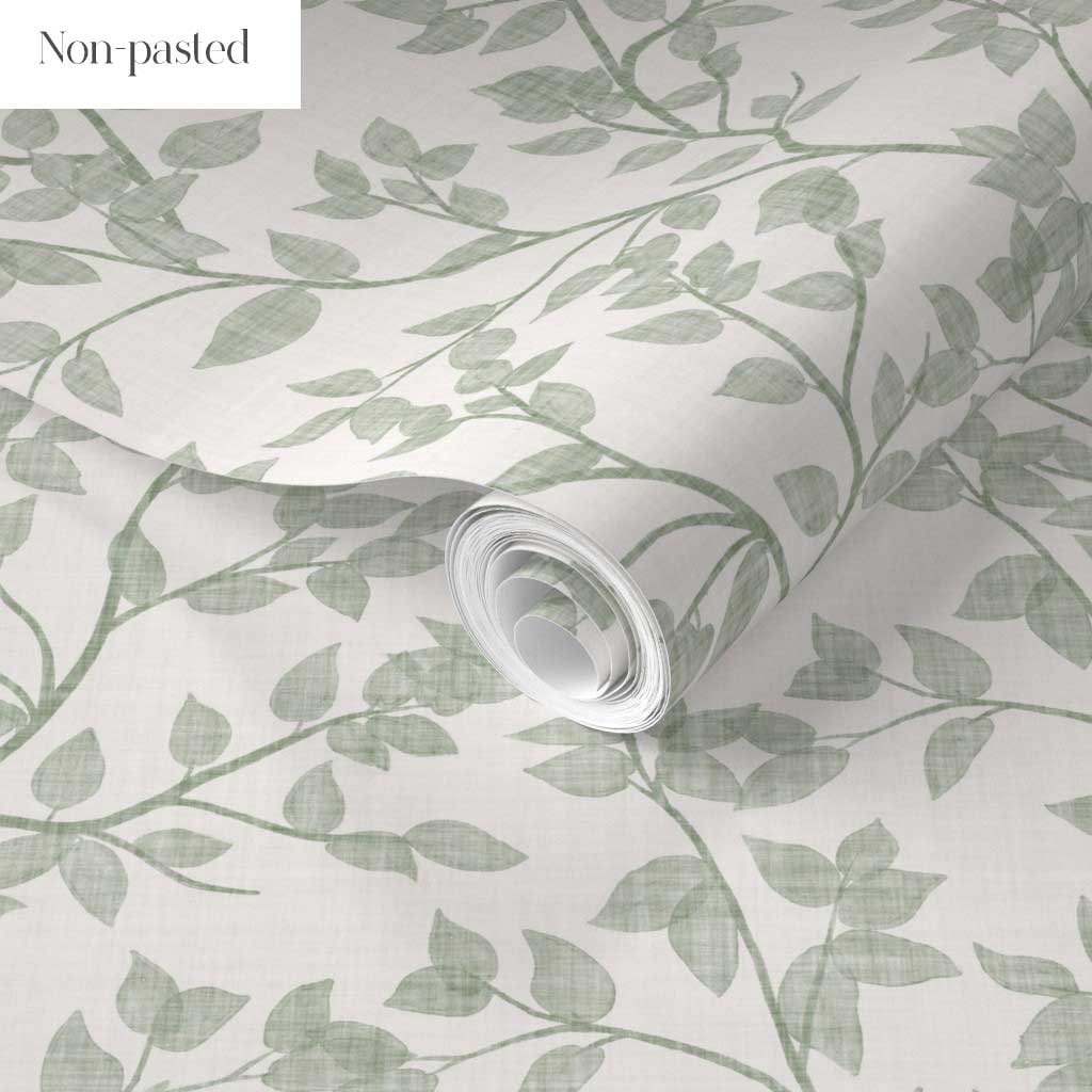 Sage Green Dappled Leaves Botanical Watercolour Wallpaper