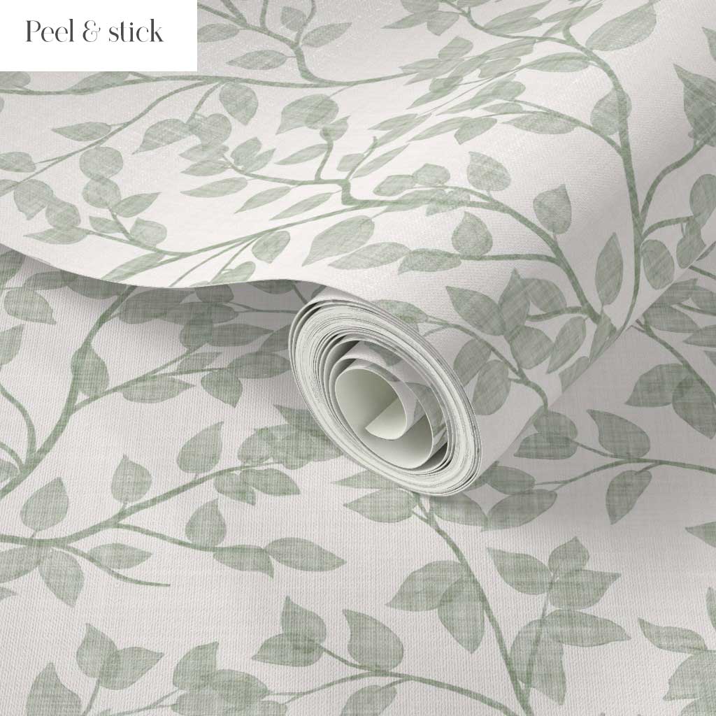 Sage Green Dappled Leaves Botanical Watercolour Wallpaper