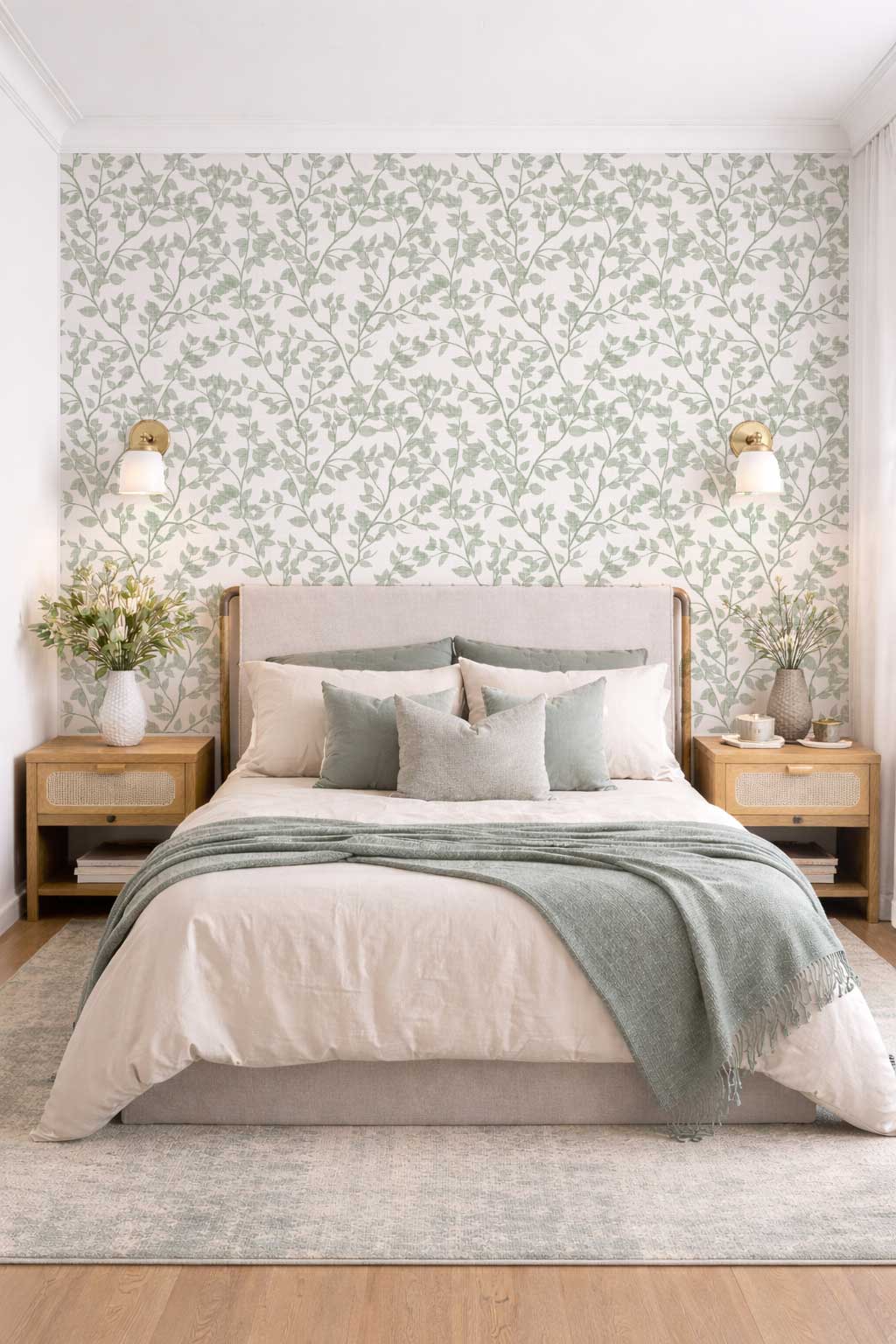 Sage Green Dappled Leaves Botanical Watercolour Wallpaper