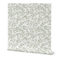 Sage Green Dappled Leaves Botanical Watercolour Wallpaper