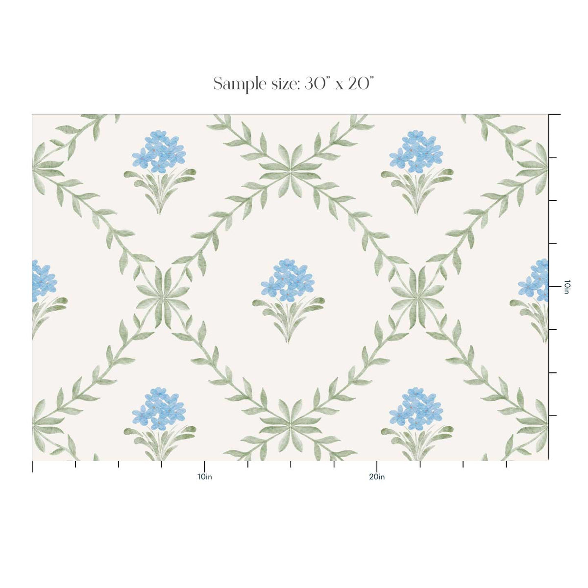 Botanical Trellis Wallpaper in Blue, Sage & Cream | Hand-Painted Floral