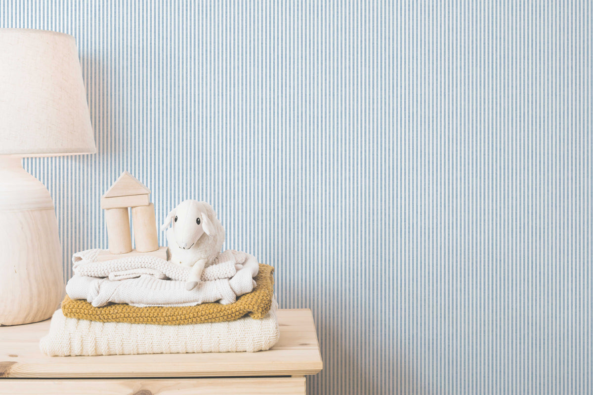 Sky Blue Classic Pinstripe Wallpaper - Modern, Scandinavian Style