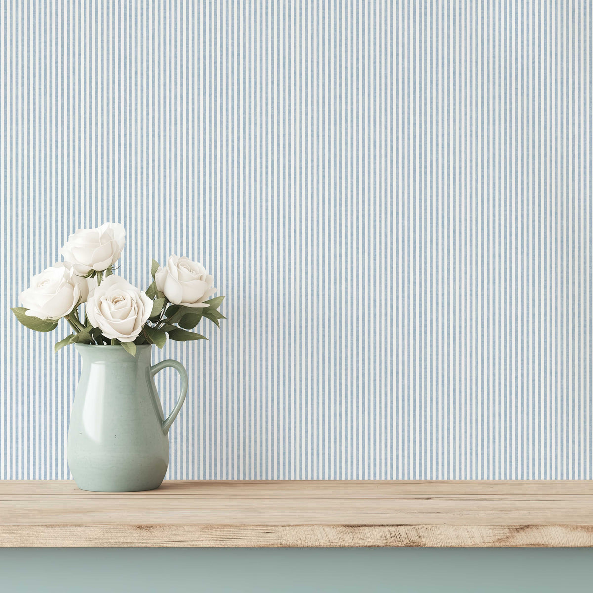 Sky Blue Classic Pinstripe Wallpaper - Modern, Scandinavian Style