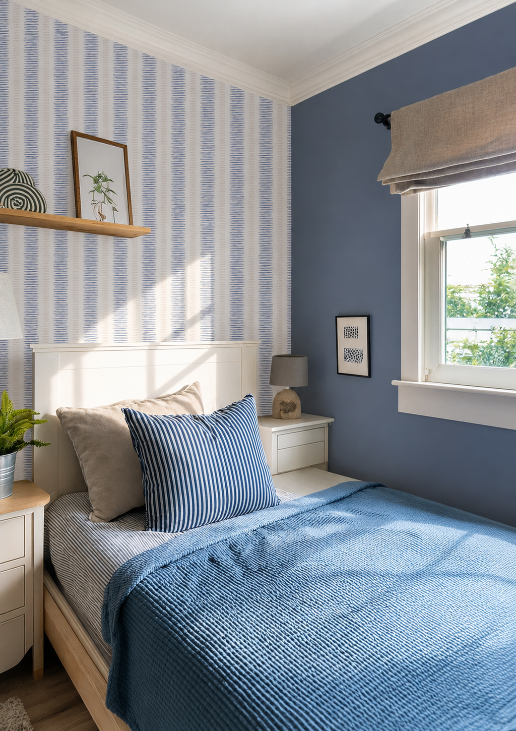 Light Blue Painted Stripe Wallpaper – Modern Coastal Style