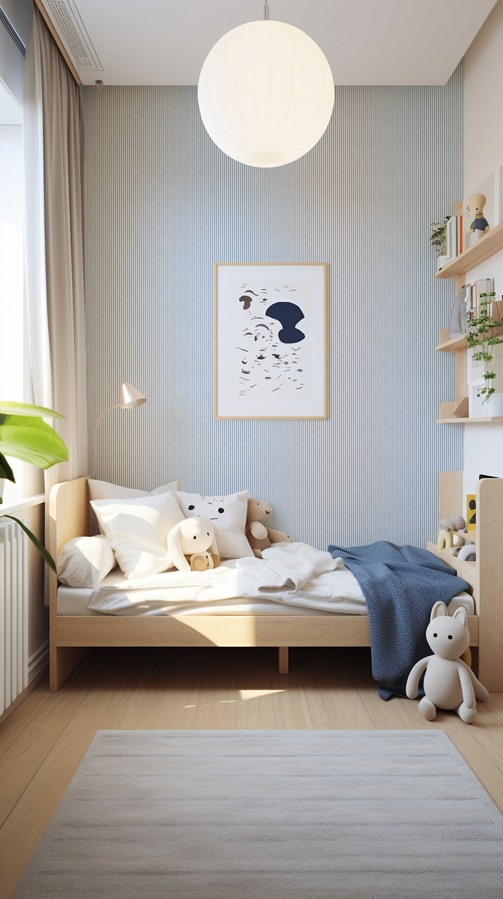 Sky Blue Classic Pinstripe Wallpaper - Modern, Scandinavian Style