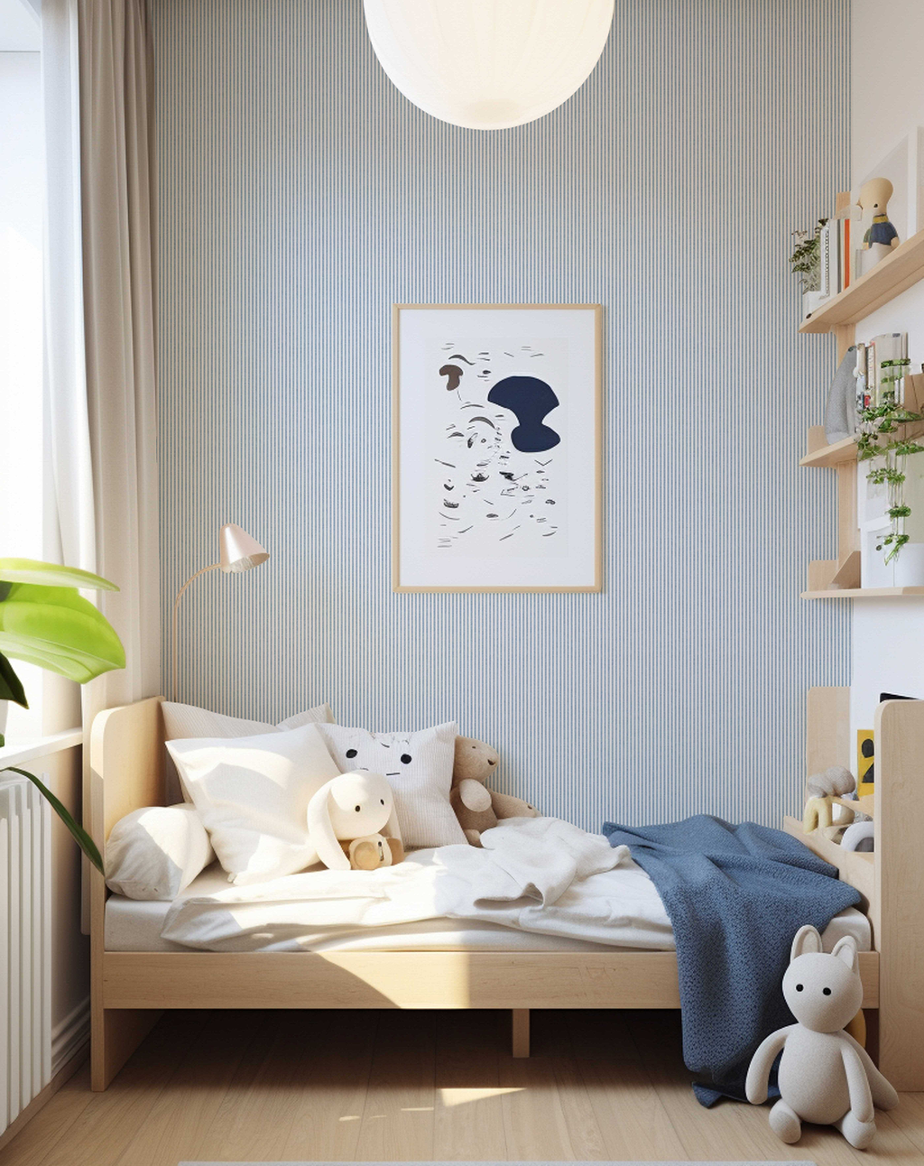 Sky Blue Classic Pinstripe Wallpaper - Modern, Scandinavian Style