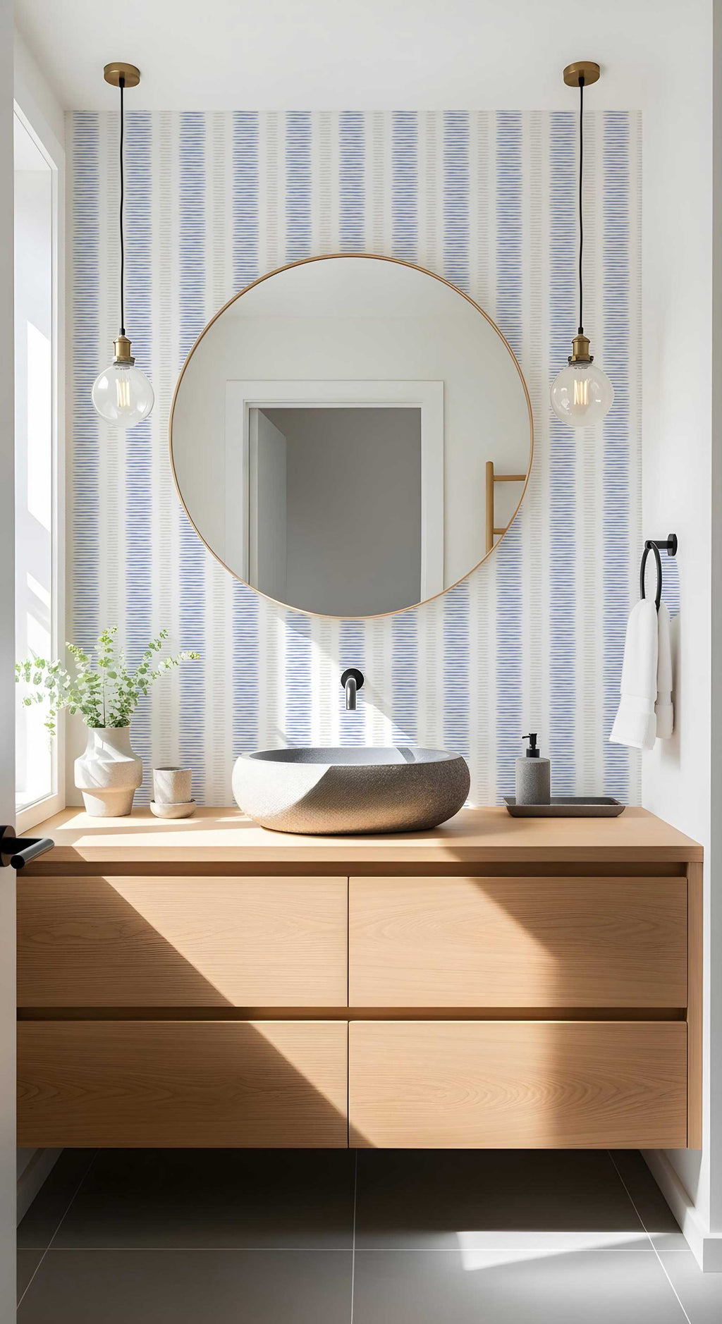 Light Blue Painted Stripe Wallpaper – Modern Coastal Style