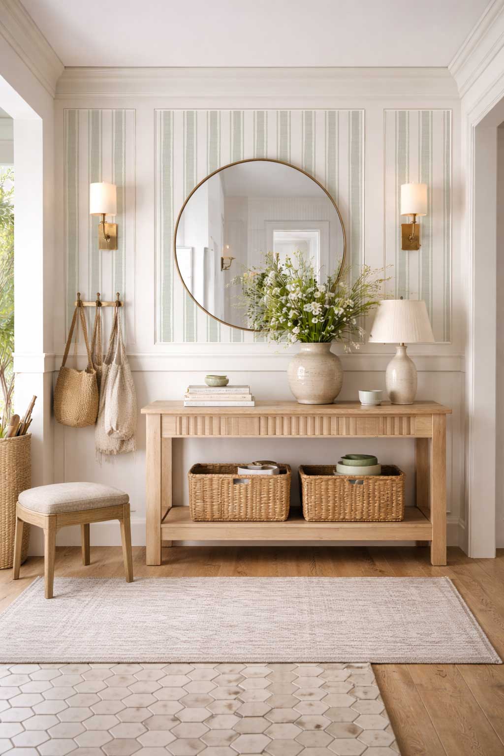 Sage Grey Ticking Stripe Wallpaper - Modern Scandi Style