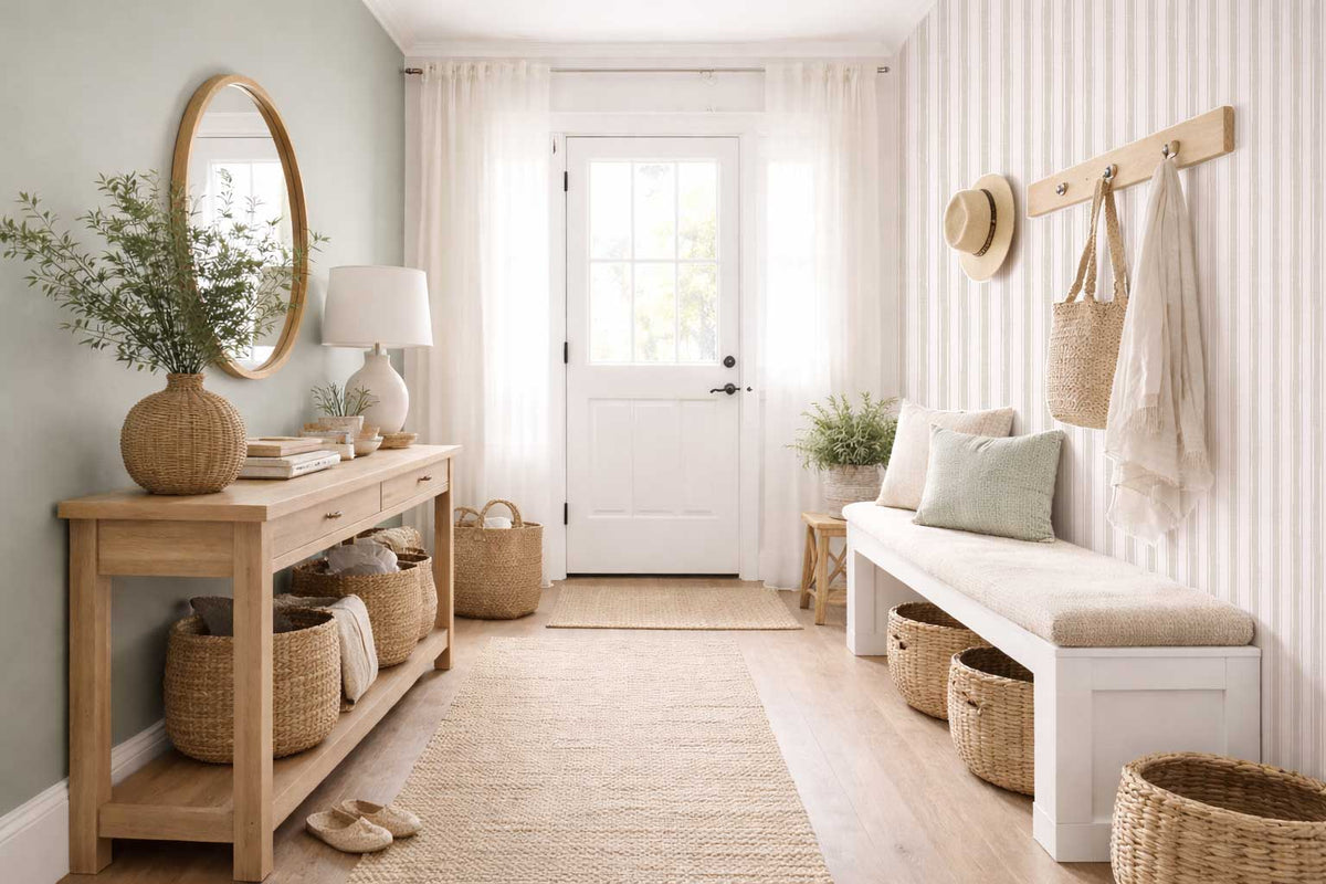 Oat Beige Ticking Stripe Wallpaper for Modern Interiors