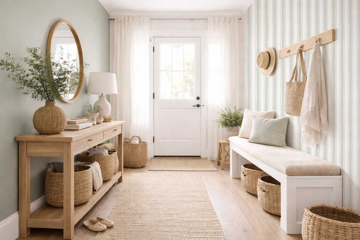 Sage Grey Ticking Stripe Wallpaper - Modern Scandi Style