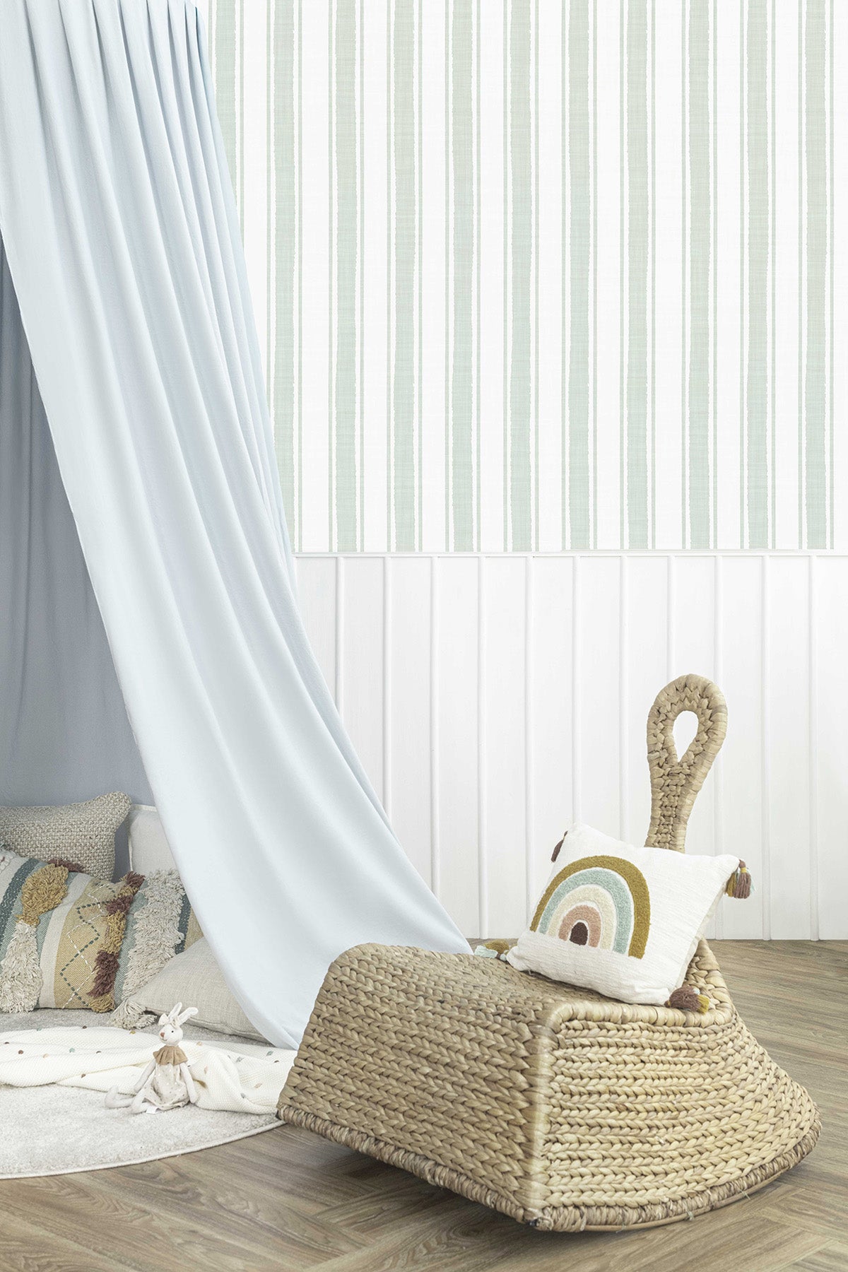 Sage Grey Ticking Stripe Wallpaper - Modern Scandi Style