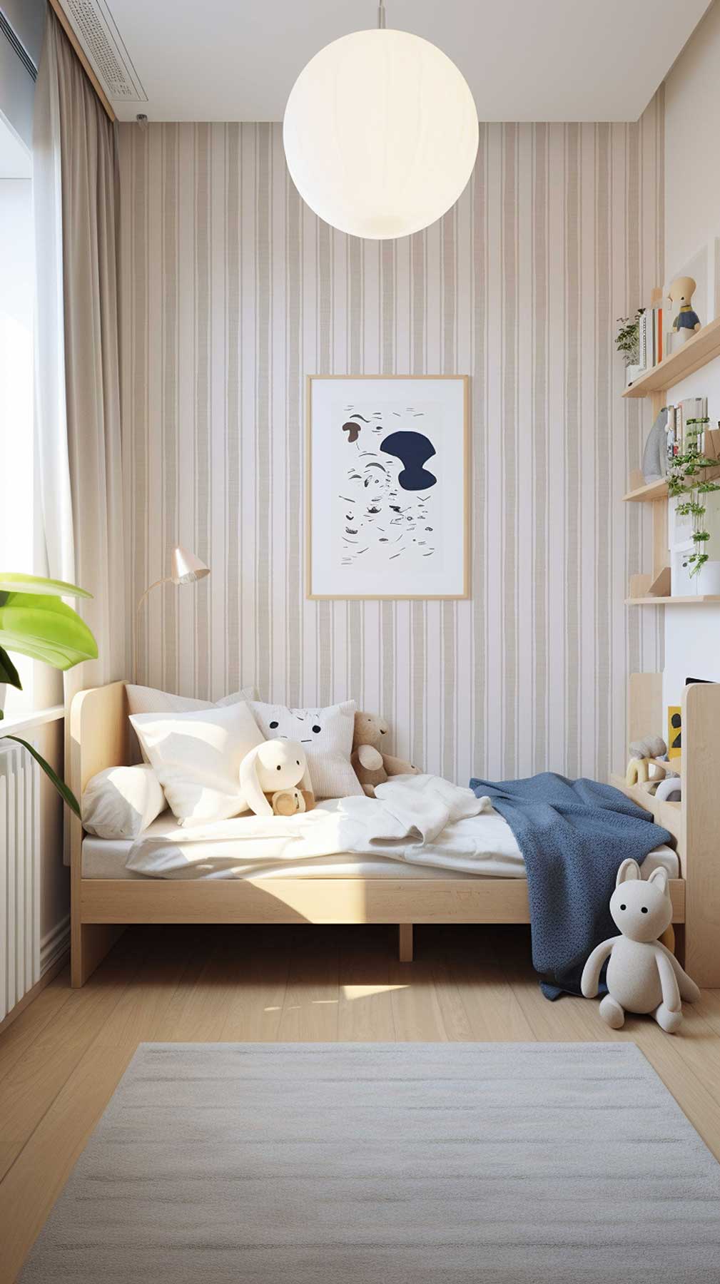 Oat Beige Ticking Stripe Wallpaper for Modern Interiors