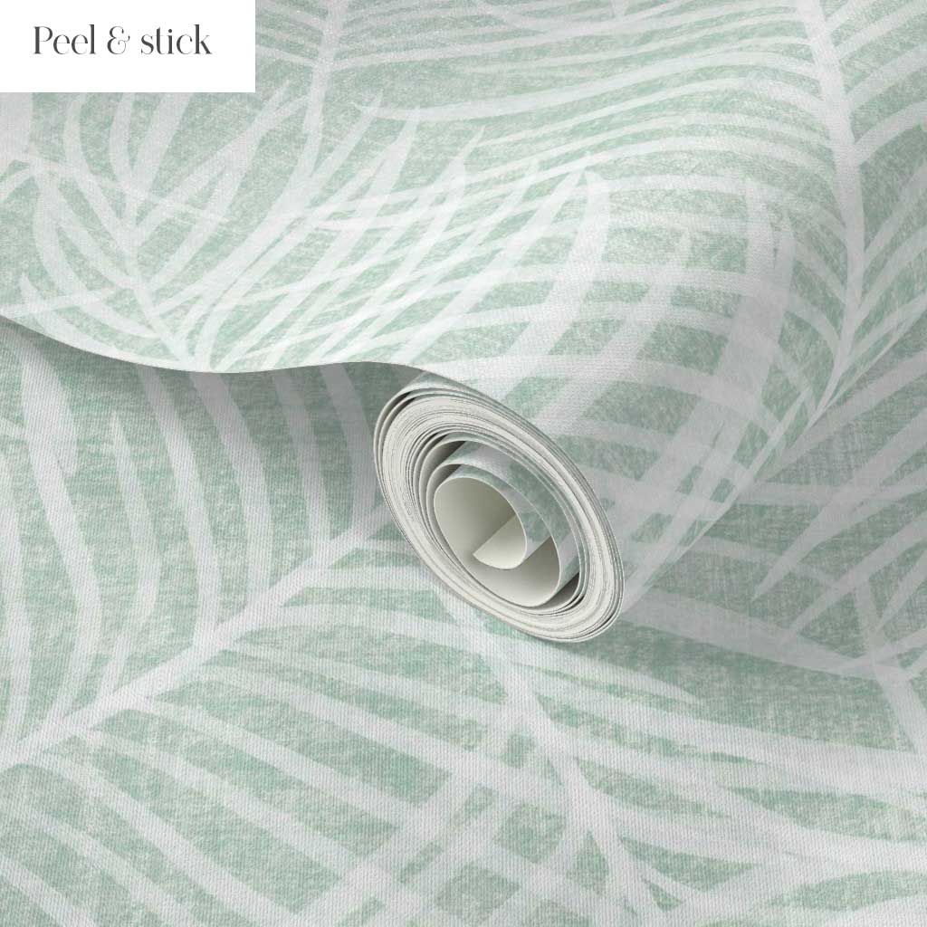 Mint Green Palm Leaf Wallpaper - Modern Coastal Style