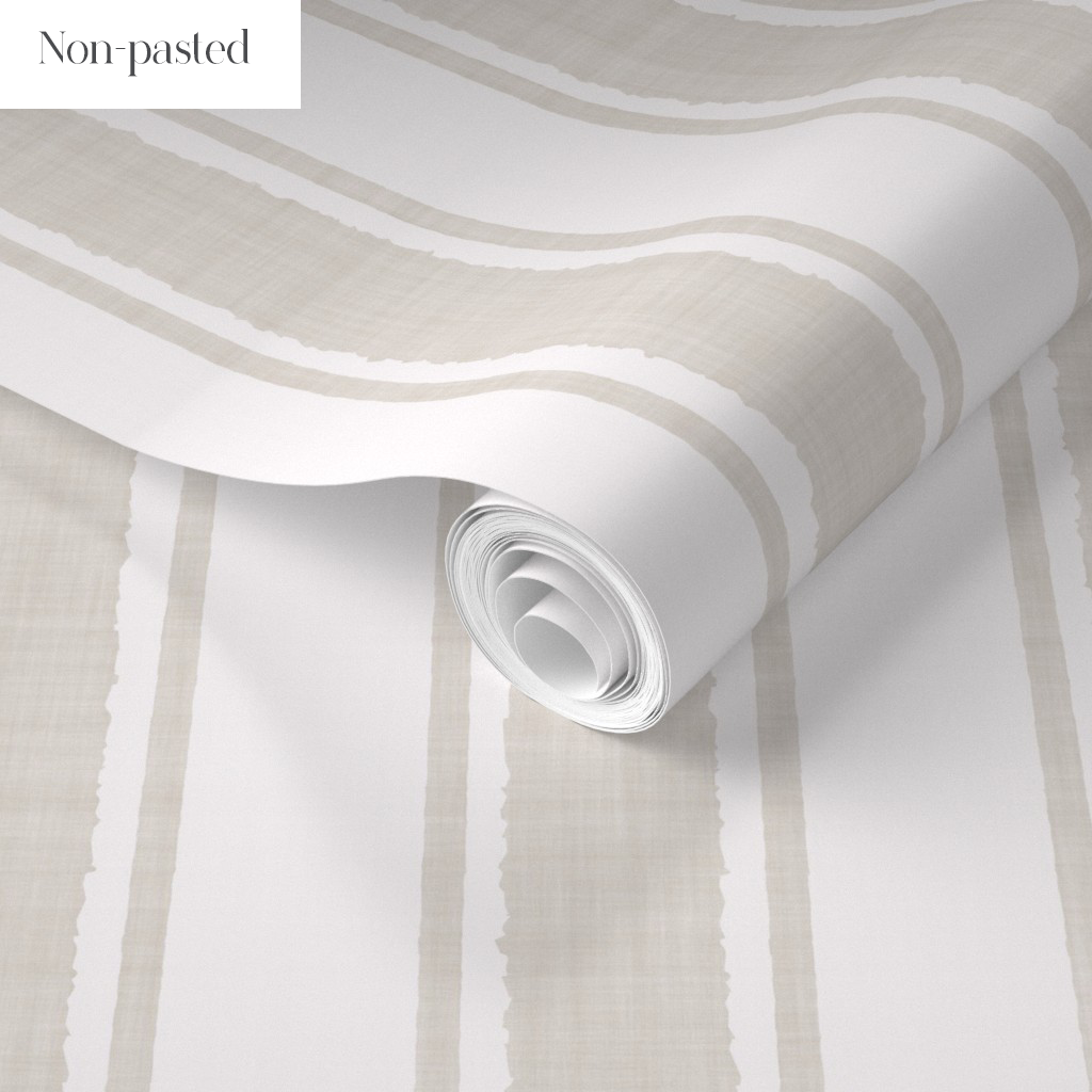 Oat Beige Ticking Stripe Wallpaper for Modern Interiors