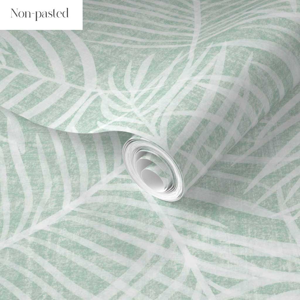 Mint Green Palm Leaf Wallpaper - Modern Coastal Style