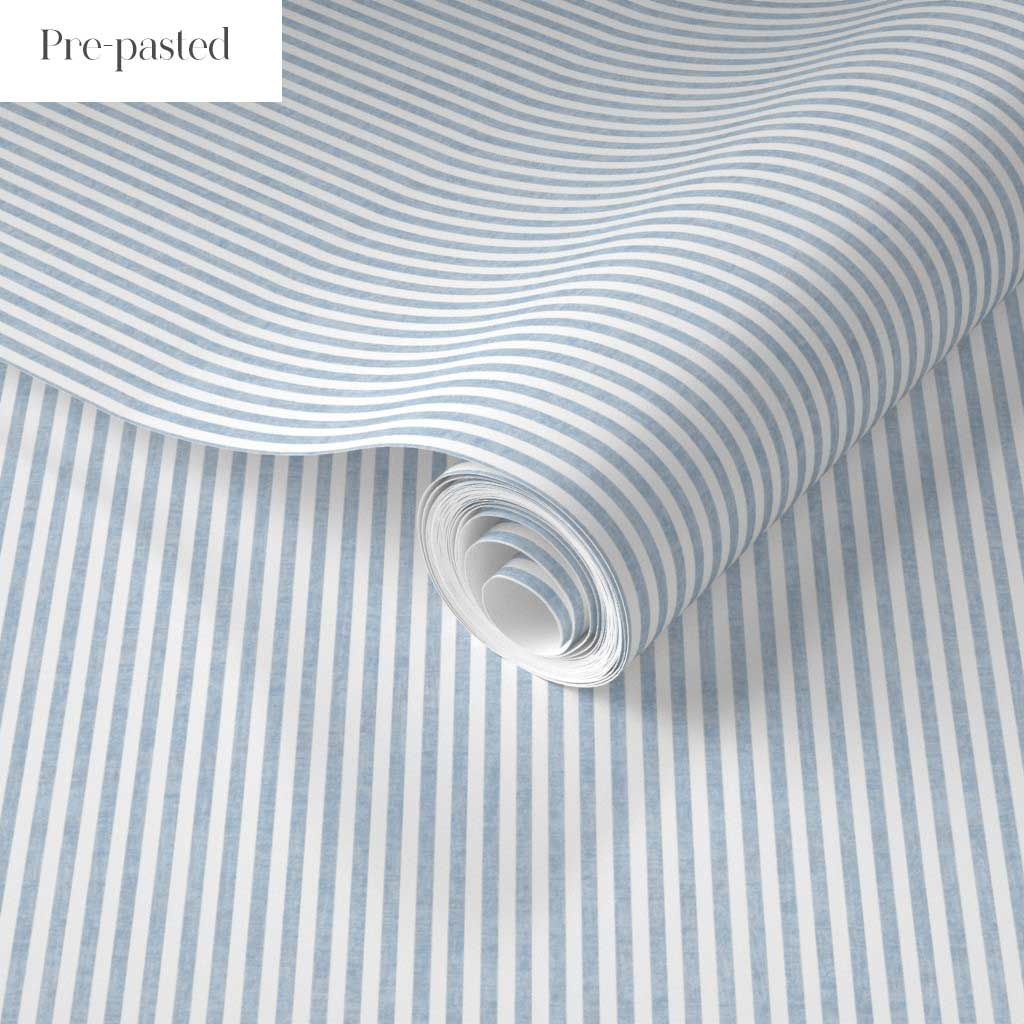 Sky Blue Classic Pinstripe Wallpaper - Modern, Scandinavian Style