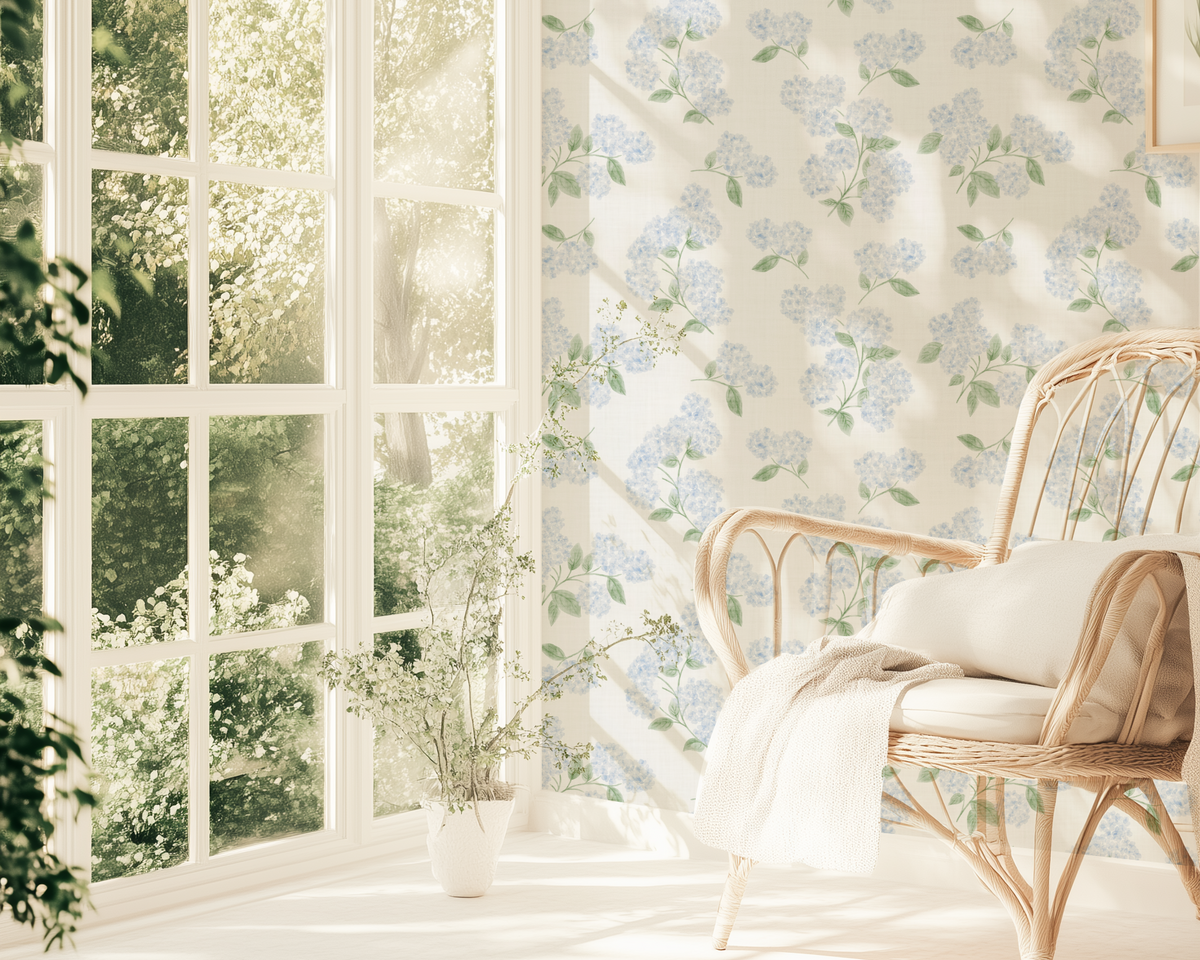 Soft Blue Watercolor Hydrangeas Wallpaper